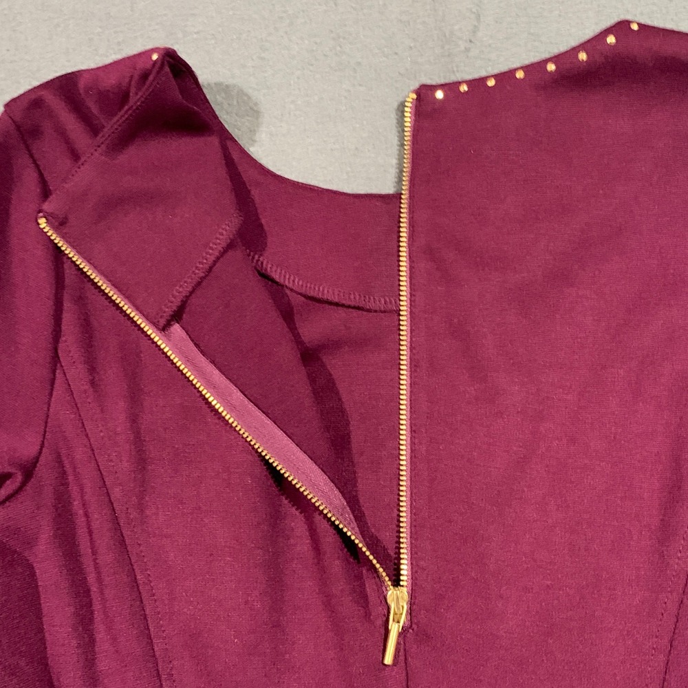 Venus Womens Burgundy Studded Sheath Dress Gold Zipper 3/4 Sleeve Size‎ Medium - Picture 10 of 10